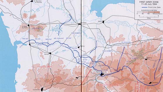 Map, First Army Zone - 11-20 July 1944 (map)